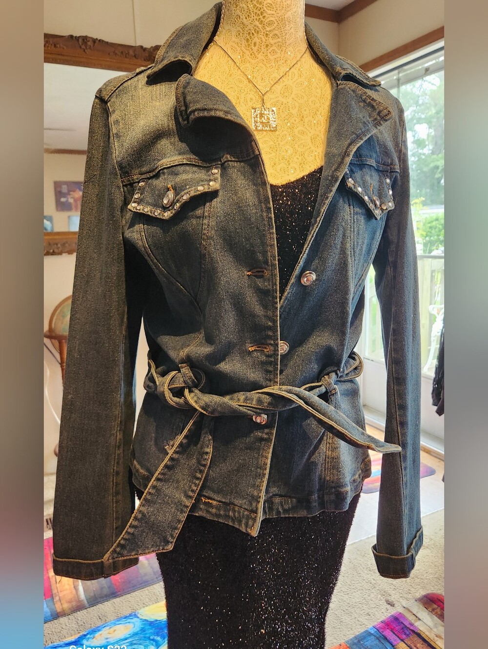 Preloved Size 10 Cache Dark Blue Denim Tie-Waist Jean Jacket